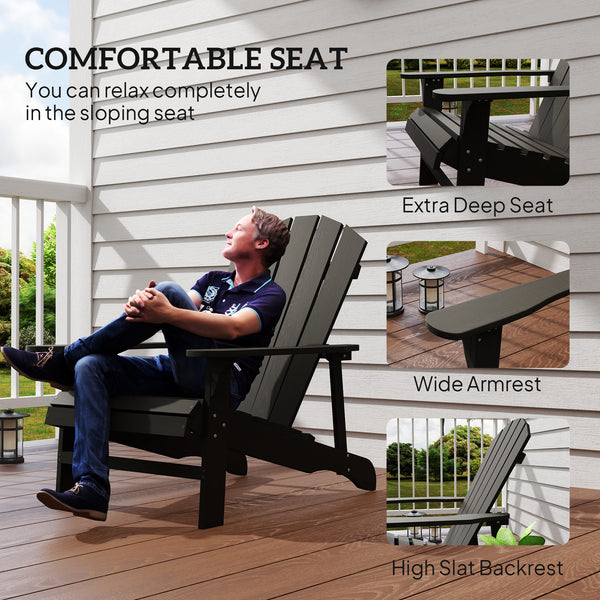 Wooden Slatted Adirondack Chair for Patio, Garden, Backyard, Fire Pit, Black