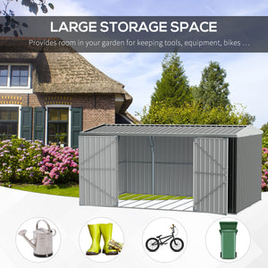 14' x 8' Galvanized Steel Garden Shed with Locking Doors and Vents, Gray