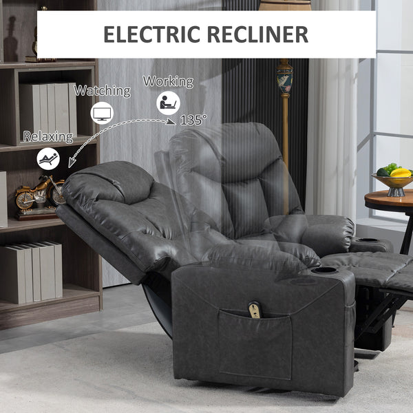 Leather Power Recliner Lift Chair with Remote Control and Cup Holders, Grey