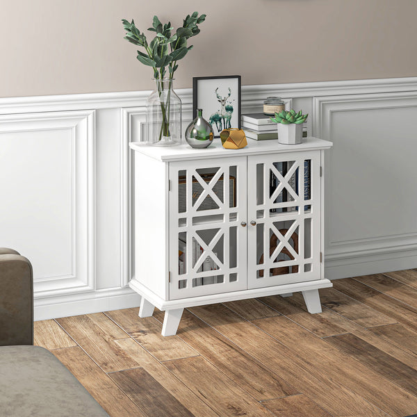 Sideboard with pierced doors and shelf, white