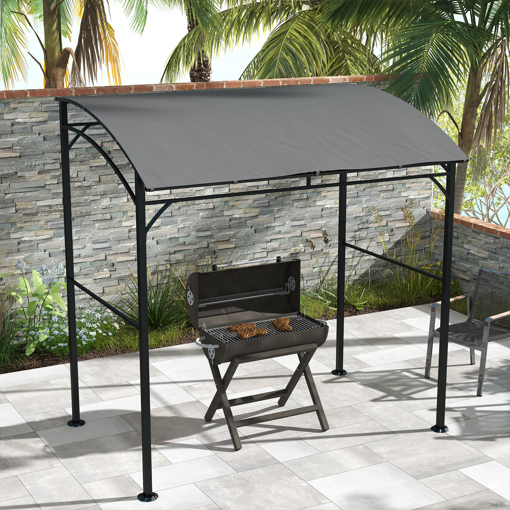 7' x 5' Garden Grill Canopy, BBQ Grill Gazebo Tent with Steel Frame and Hooks, Outdoor Sun Shade, Charcoal Grey