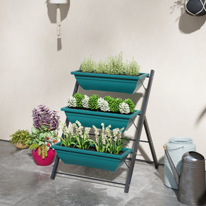 Three-tier raised vertical planter with three containers