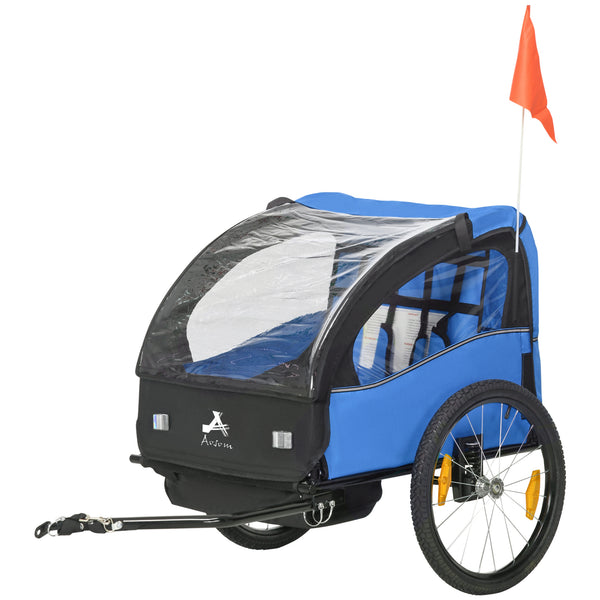 2-seater child bike trailer with 5-point harness, blue