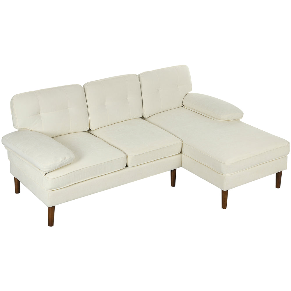 Modern corner sofa with right chaise longue, wooden legs, cream white