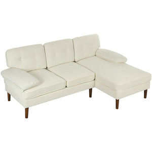 Modern corner sofa with right chaise longue, wooden legs, cream white