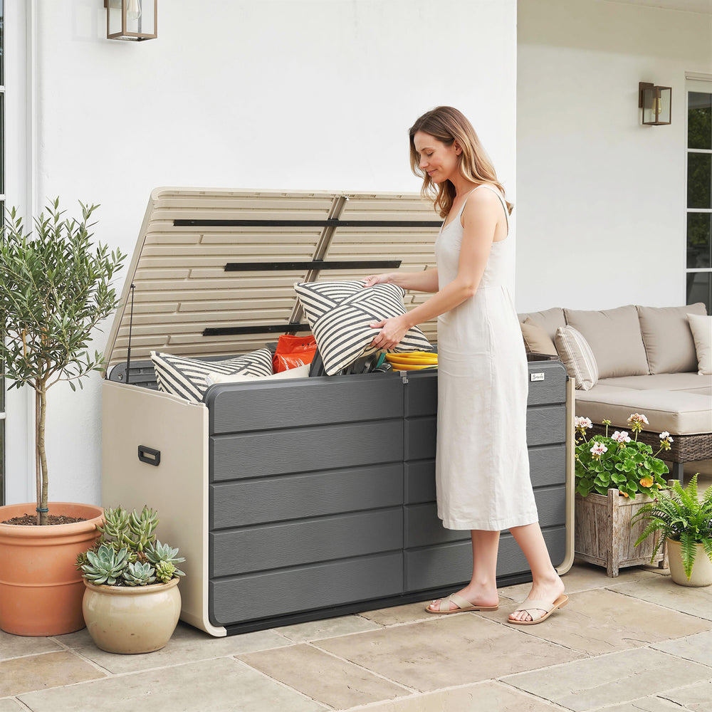 Outdoor Storage Deck Box with Lockable Lid and Wheels, 200 Gallons