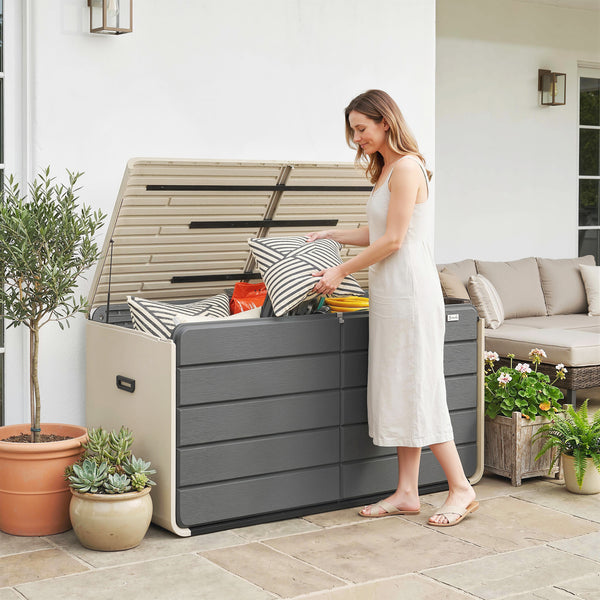 Outdoor Storage Deck Box with Lockable Lid and Wheels, 200 Gallons