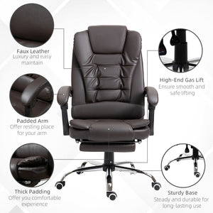 High-back office chair in PU leather with footrest, coffee color
