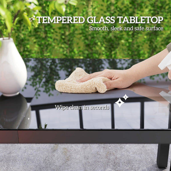 Aluminum garden table with glass top, grey