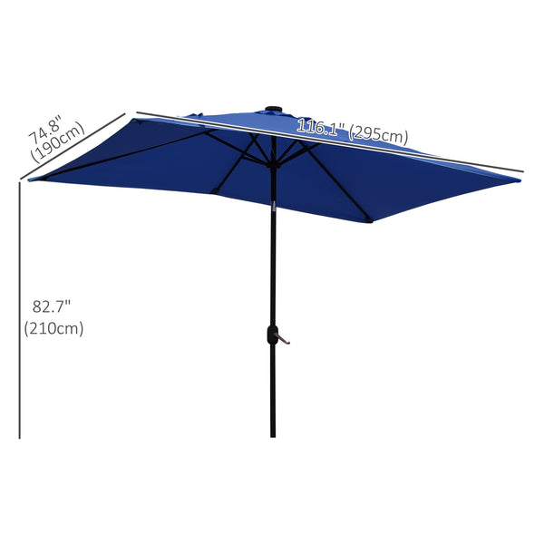 9.7-foot parasol with 22 solar LED lights and tilt, dark blue 