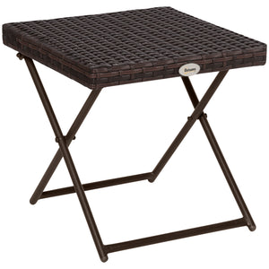Folding garden coffee table in synthetic rattan, brown