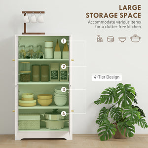 Modern, freestanding storage unit with 4 arched doors and 2 adjustable shelves, white