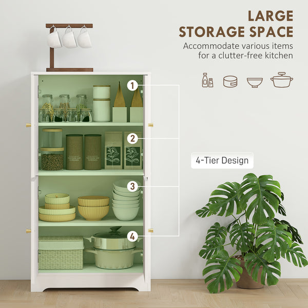 Modern, freestanding storage unit with 4 arched doors and 2 adjustable shelves, white
