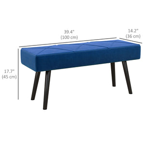 Modern upholstered bedroom bench with steel legs, dark blue