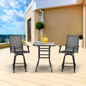 3-Piece Outdoor Bar Set, 2 Swivel Stools and 1 Bar Table, Gray