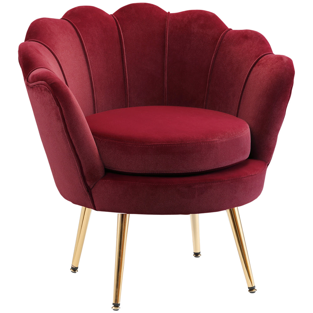 Lotus velvet fabric accent chair with gold metal legs, burgundy