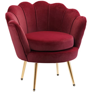 Lotus velvet fabric accent chair with gold metal legs, burgundy