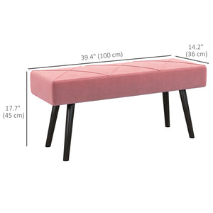 Modern Upholstered Bedroom Bench with Steel Legs, Pink