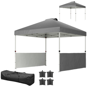 Folding shelter 10 x 10 with 2 half side walls, UV50+ protection, dark grey