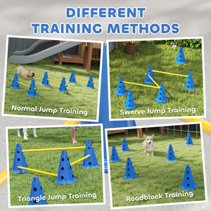 Dog Agility Hurdle Cone Set, Adjustable Obstacle Course Equipment with 6 Cones & 6 Poles, Carry Bag, Blue