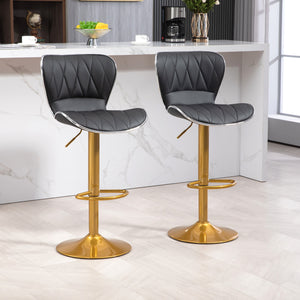 Set of 2 bar stools with PU leather upholstery, black