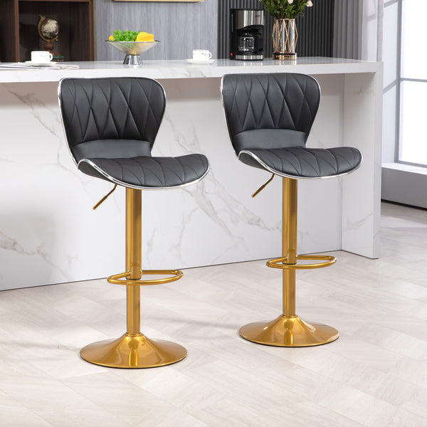 Set of 2 bar stools with PU leather upholstery, black