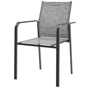 Stackable Patio Chairs Set of 4, Outdoor Dining Chairs with 20" Deep Seat, All Weather Breathable Mesh, Armrests, Grey