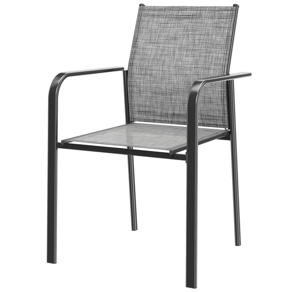 Stackable Patio Chairs Set of 4, Outdoor Dining Chairs with 20" Deep Seat, All Weather Breathable Mesh, Armrests, Grey