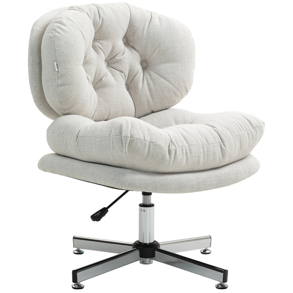Office chair without armrests, with a wide, padded seat and adjustable height, cream white