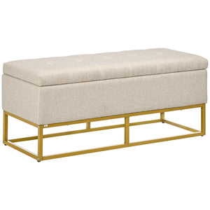Storage ottoman with padded folding top, beige