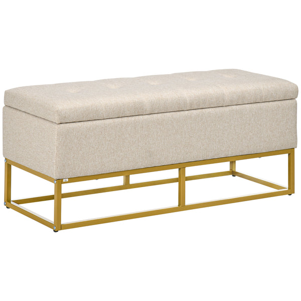 Storage ottoman with padded folding top, beige