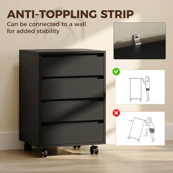 4-drawer mobile filing cabinet, black