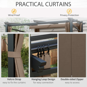 10 x 10 metal pergola with sliding and retractable roof, coffee color