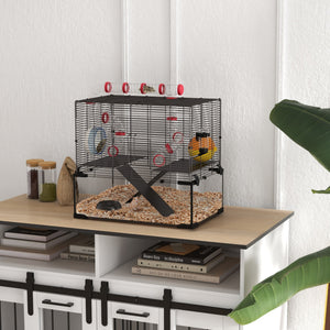 Cage with deep glass bottom, tunnel system, platforms and nest box
