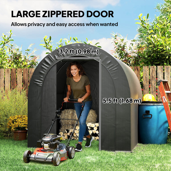 Heavy-duty and portable 6 x 8 galvanized steel motorcycle garden shed, black