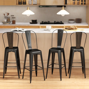 Set of 4 industrial-style metal bar stools, black