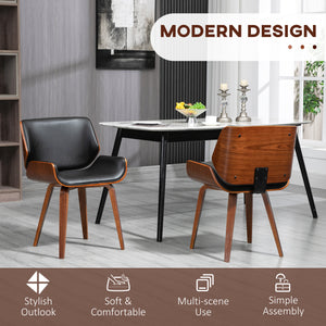 Set of 2 faux leather chairs with padded seats and solid wood legs, black