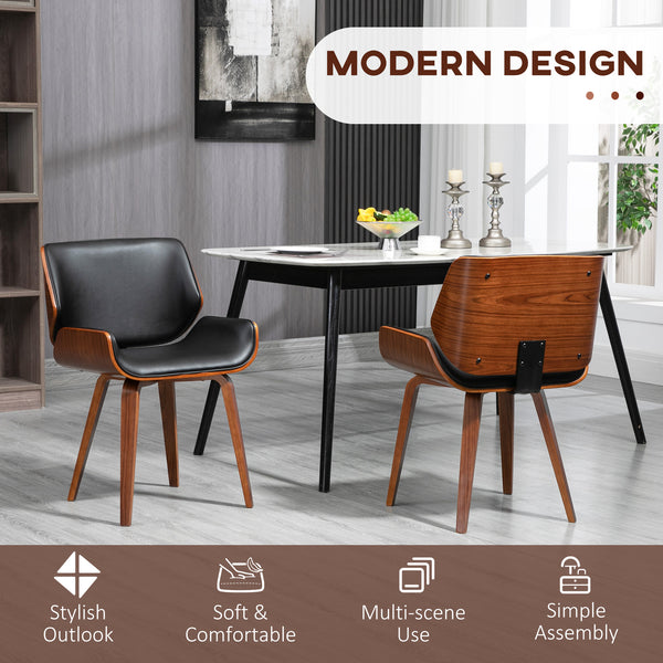 Set of 2 faux leather chairs with padded seats and solid wood legs, black