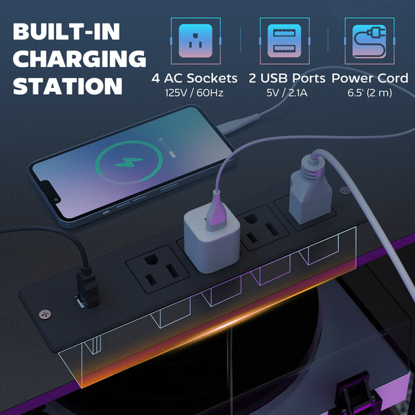 96-inch double gaming desk for 2 people with power outlets and monitor mounts, black