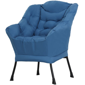 Accent chair with side pockets and solid steel legs, blue