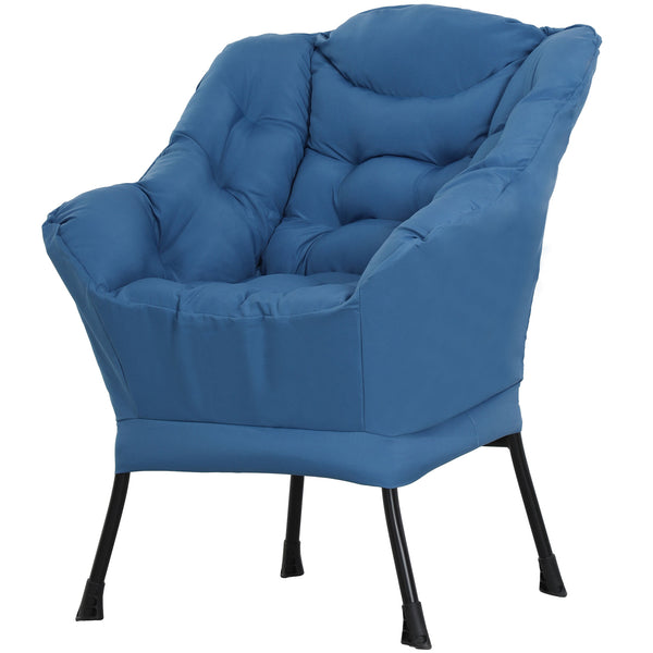 Accent chair with side pockets and solid steel legs, blue