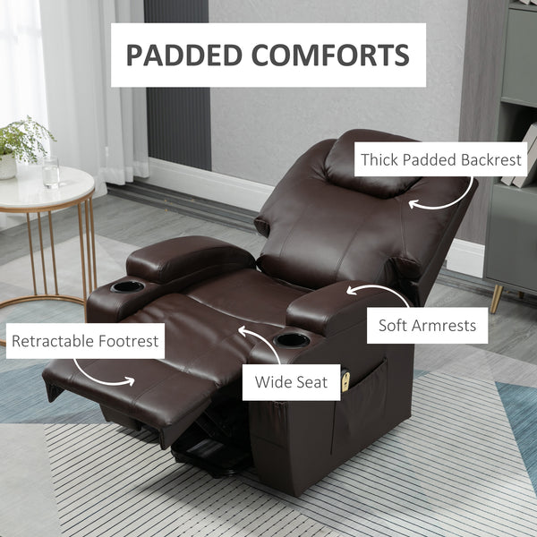 PU Leather Electric Lift Chair with Footrest and Cup Holder, Brown