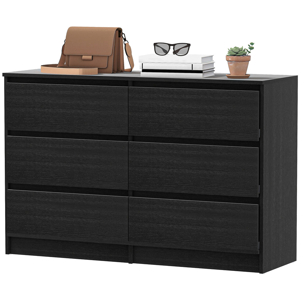 Large 6-drawer chest of drawers, for bedroom, living room or entryway, black.