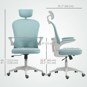 Mesh Office Chair with Adjustable Headrest, 4D Lumbar Support, Flip-up Armrests, Light Green