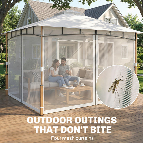 10' x 12' patio gazebo with double roof, UPF50+ protection and mosquito netting, cream white 
