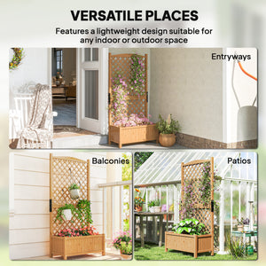 Raised planter with wooden trellis