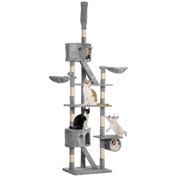 Giant Cat Tree 240-250cm, Ceiling Height, Scratching Post, Activity Center, Light Grey