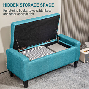 Linen Upholstered Storage Ottoman Bench with Tufted Pattern, Green