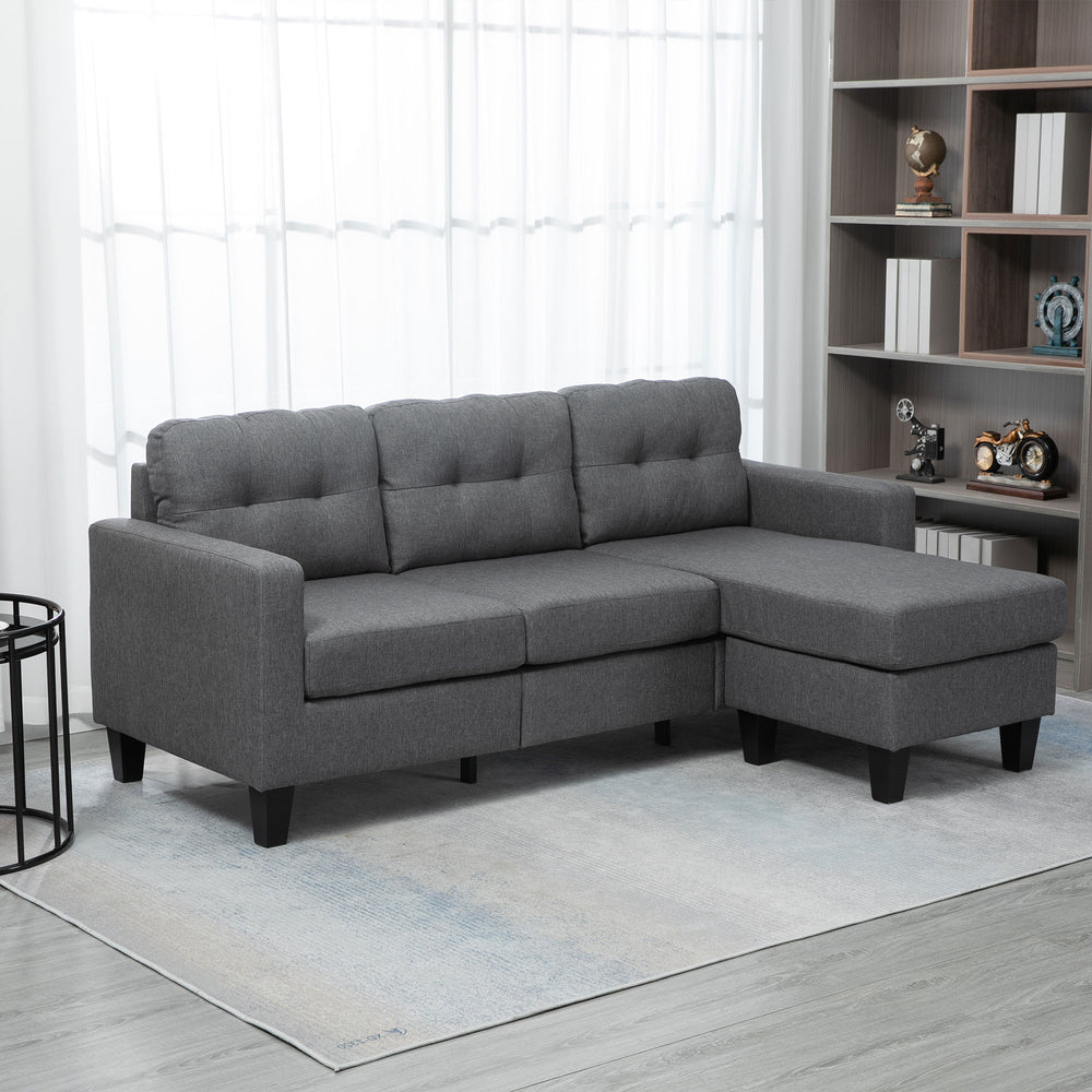 3-seater sofa with ottoman, thick cushion and wooden legs, dark grey