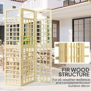 Three-panel outdoor screen in natural wood